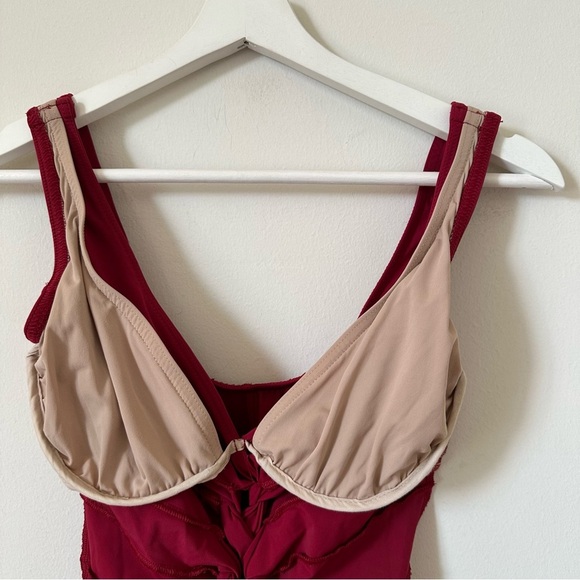 Karla Colletto Banded Lace Up One Piece Swimsuit In Wine Red Size 10 US 6 - Picture 5 of 10